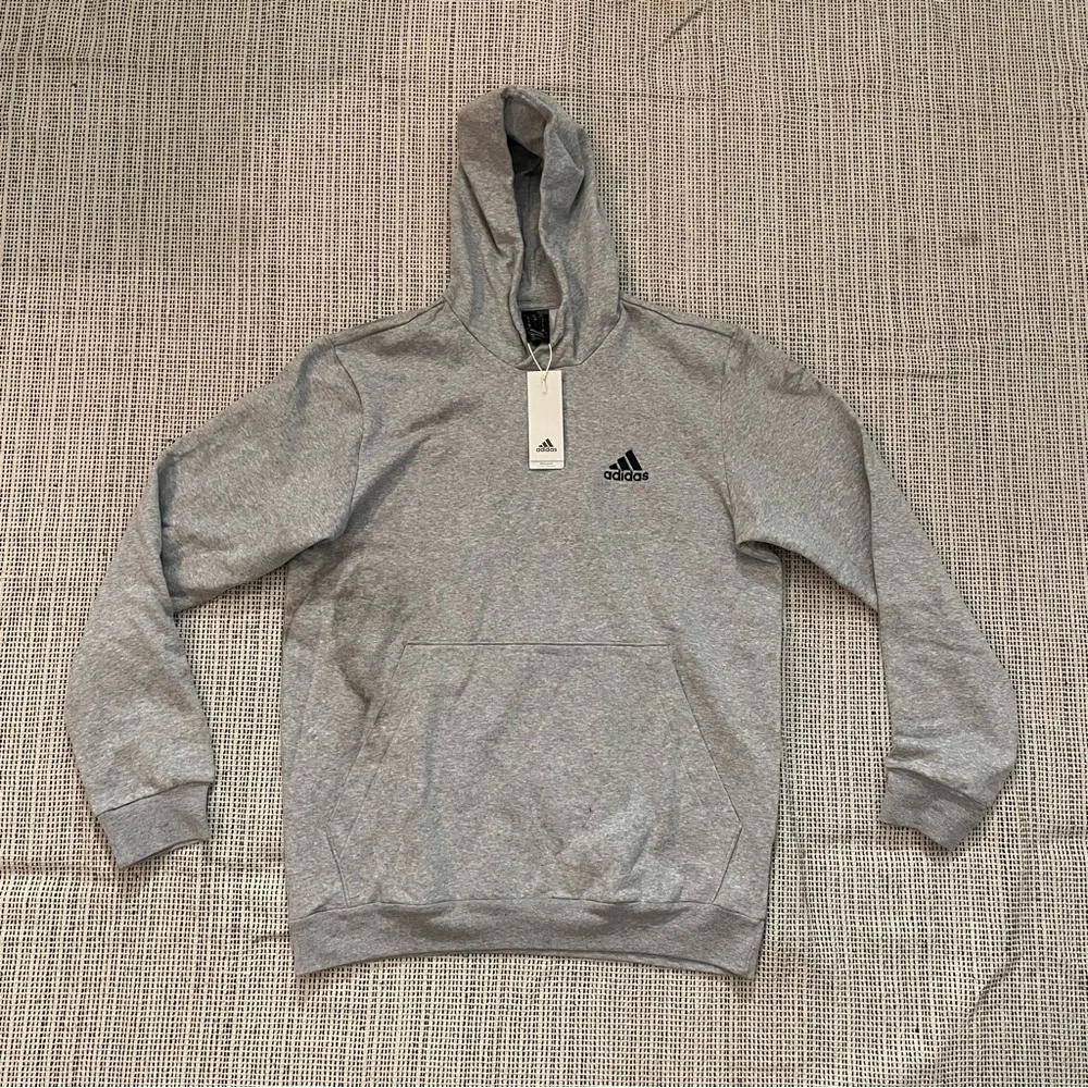 ADIDAS Men's Essentials Fleece Hoodie Size L In Medium Grey Heather/Black